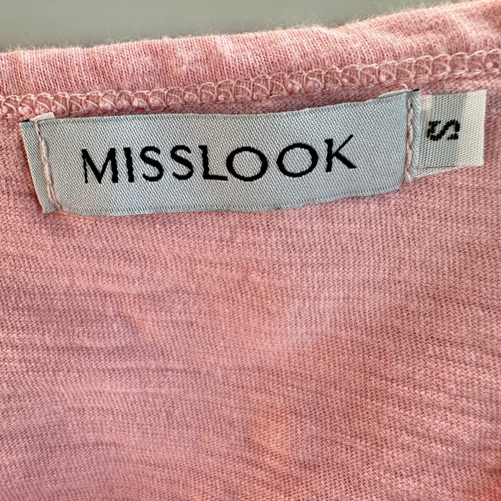 MISSLOOK Tee Shirt Pink V-Neck Top Casual Basic Cotton Blend Travel Small - Picture 3 of 8